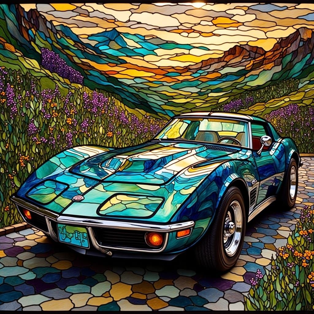 Stained Glass 1970s Corvette Stingray