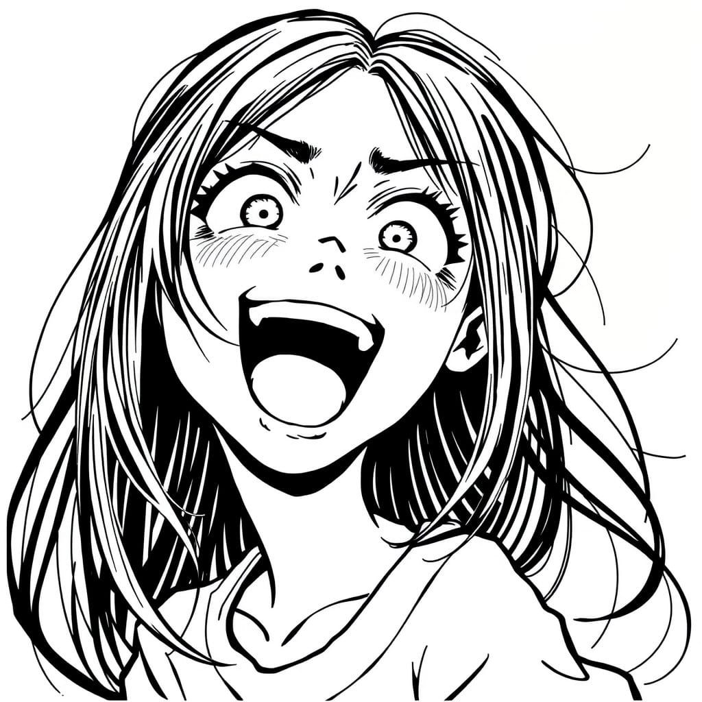 Ecstatic Anime Girl in Dynamic Black Line Art