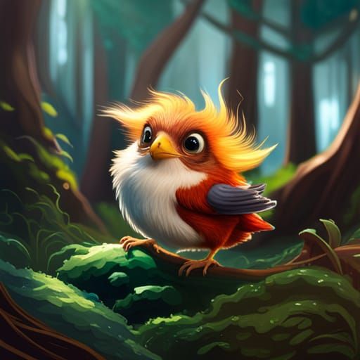 Songbird Teaches Baby Bird to Fly: Fantasy Art