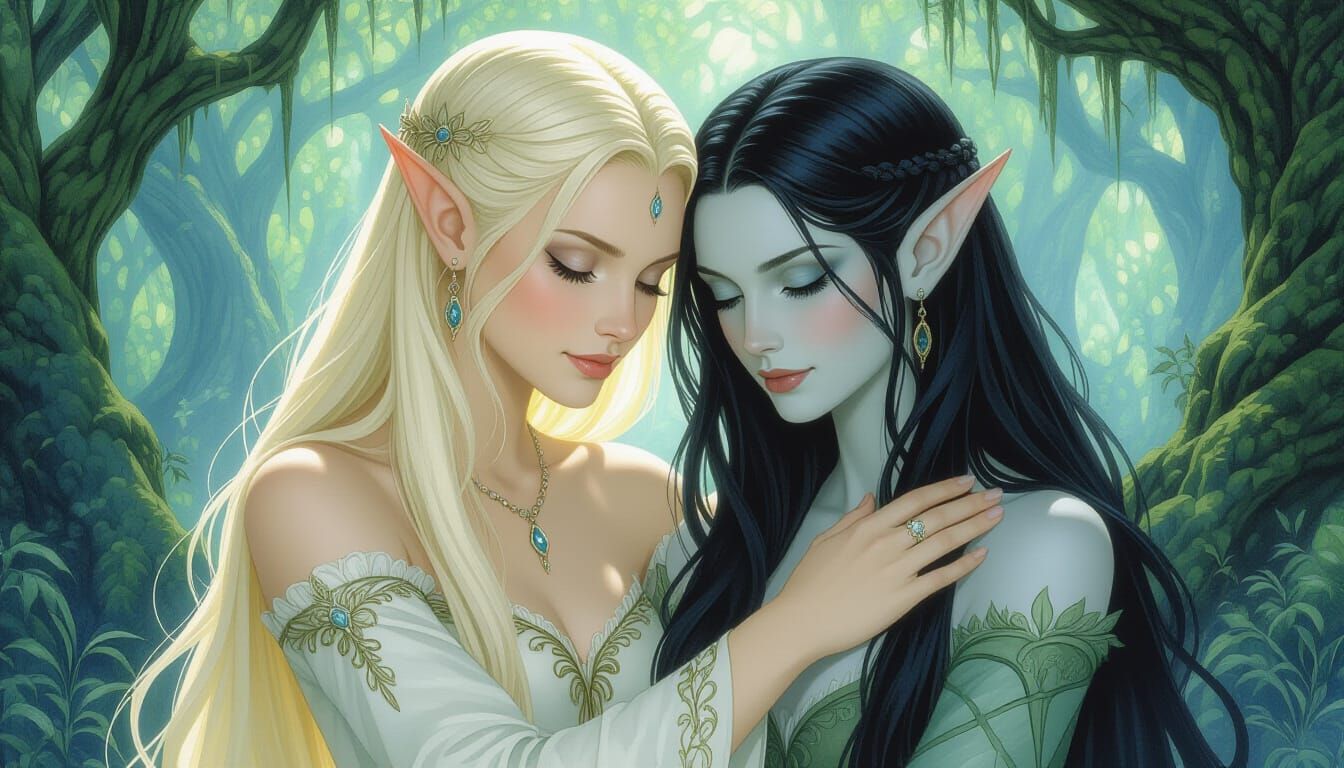 Elf Women Shoulder Massage in Mystical Forest