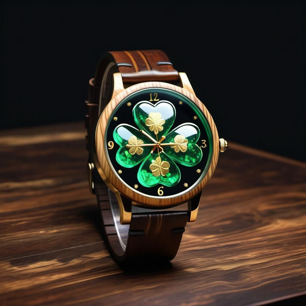 Enchanted Emerald Watch with Four-Leaf Clover