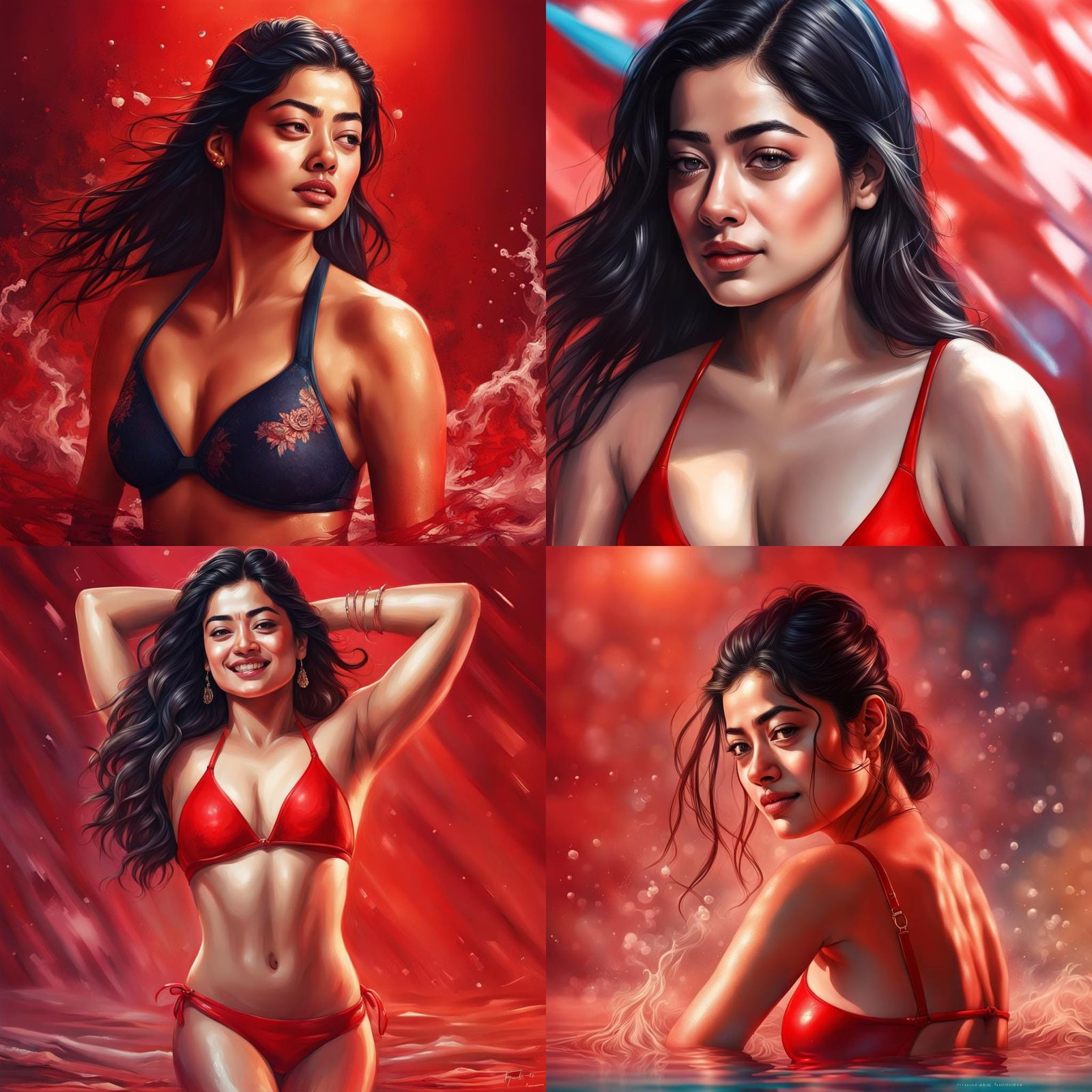 Rashmika Mandanna in Red Bikini: Hyperrealistic Portrait