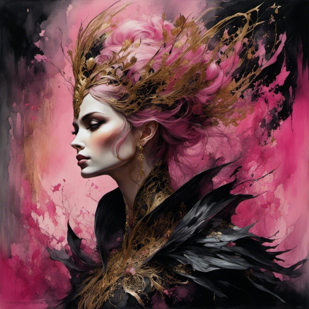 Hyperdetailed Queen Elf in Romantic Watercolor Style
