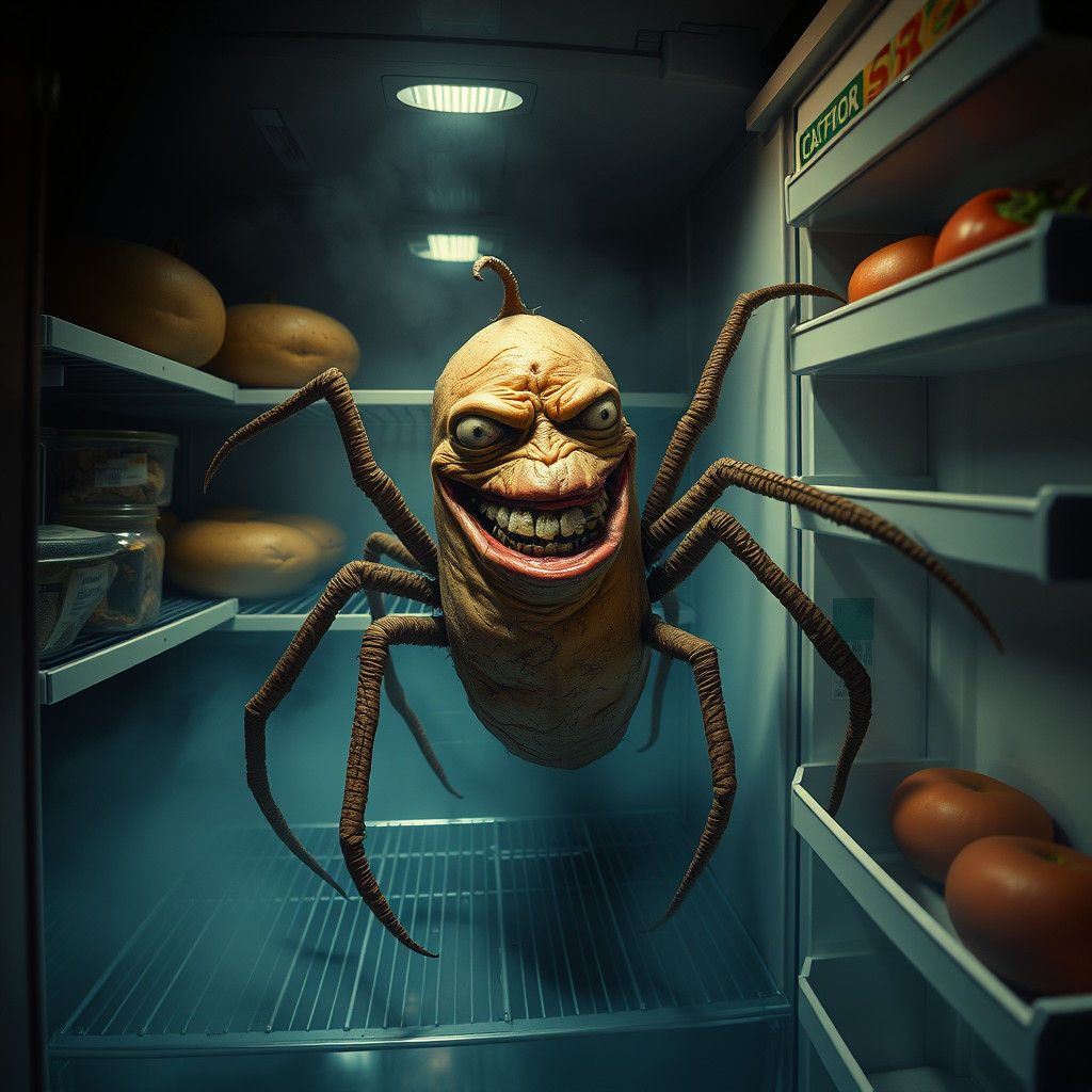 Grotesque Potato Spider Dancing in Fridge