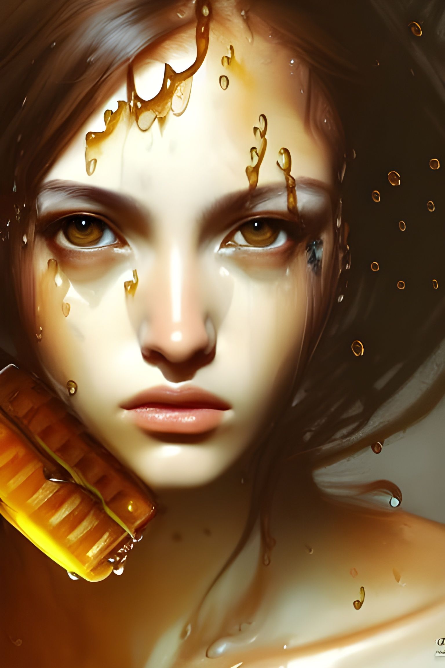 Honey-Drenched Woman Portrait in Expressionist Style