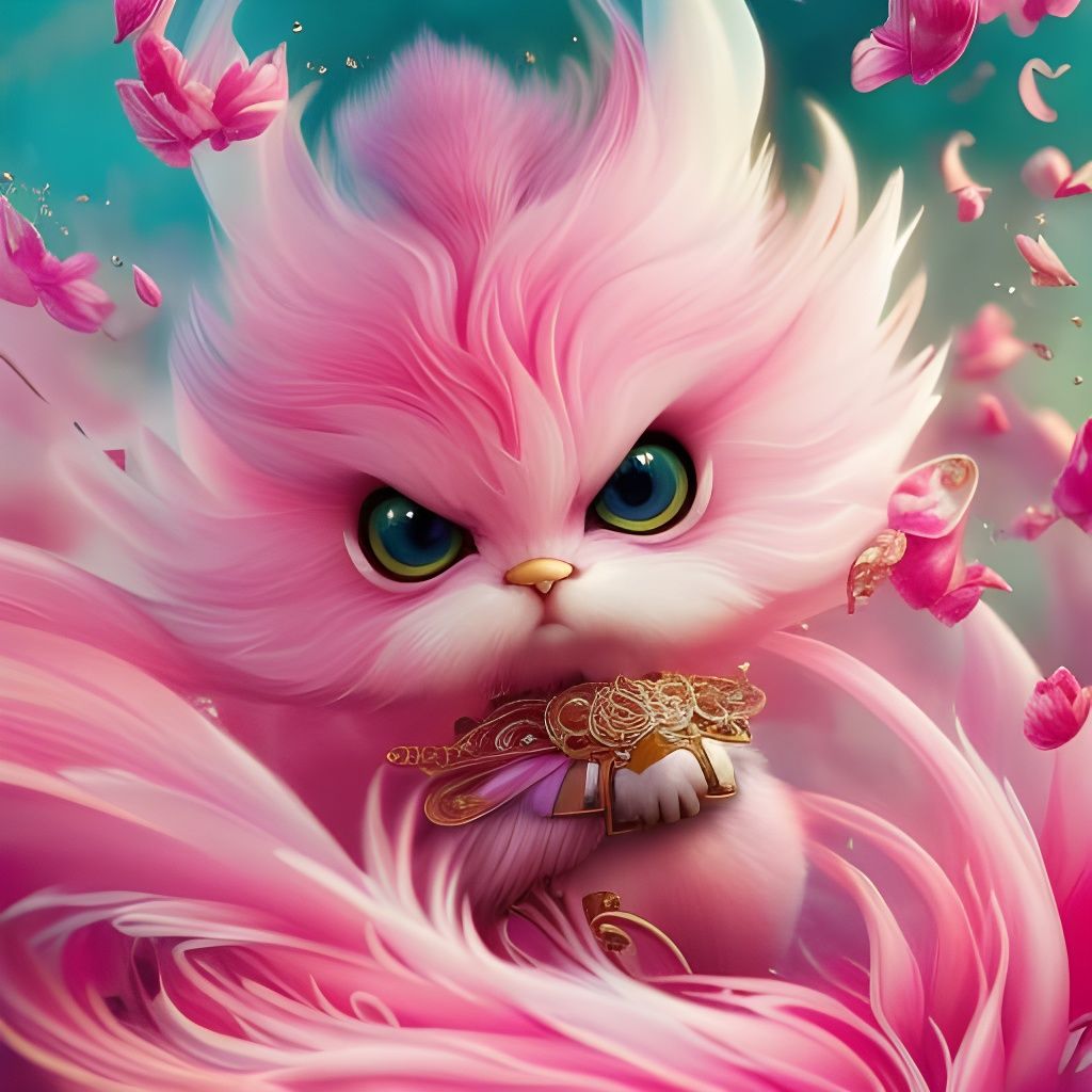 Furry Pink Chibi Animal in Detailed Japanese Art Style