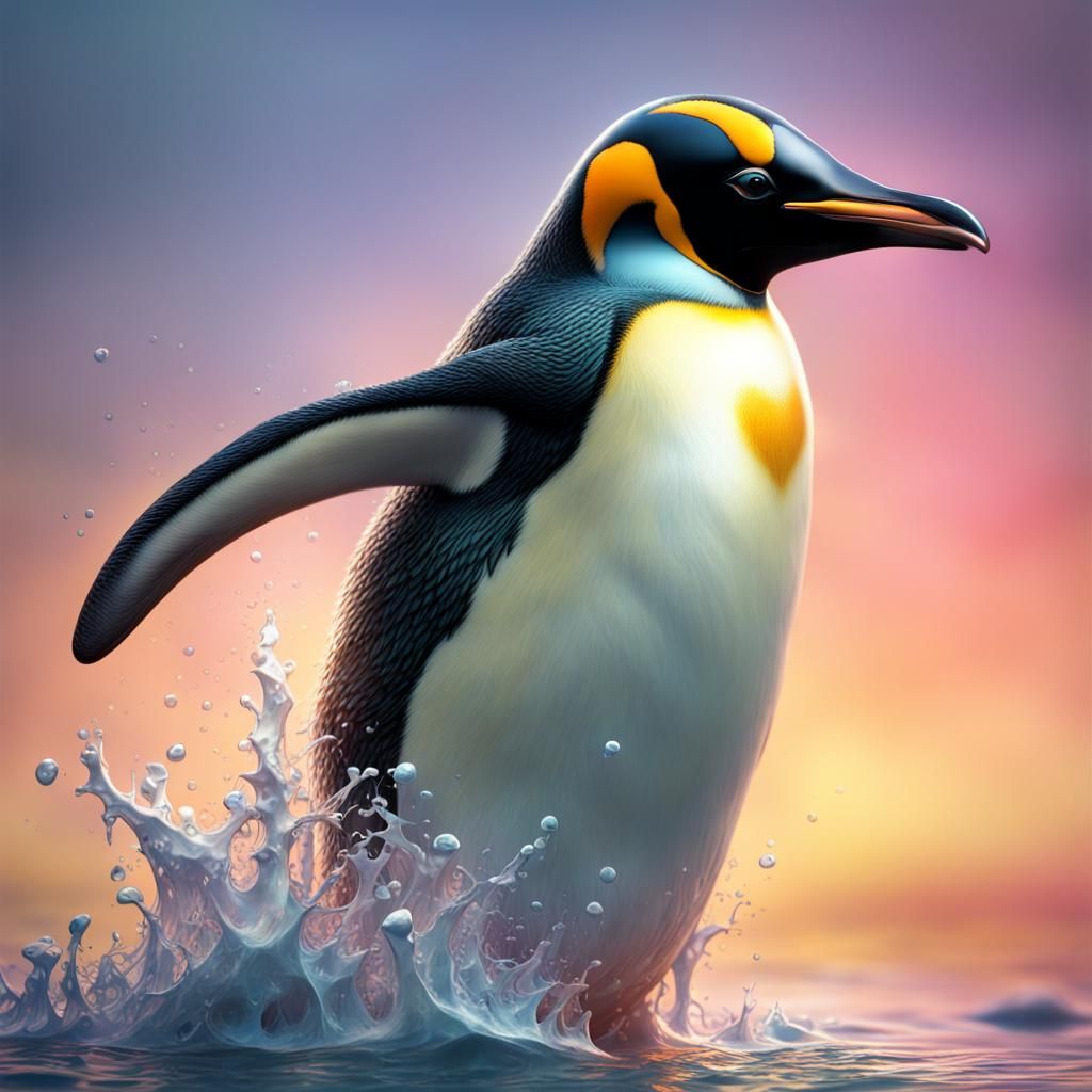 Hyperrealistic Penguin Portrait in Splash Art Style