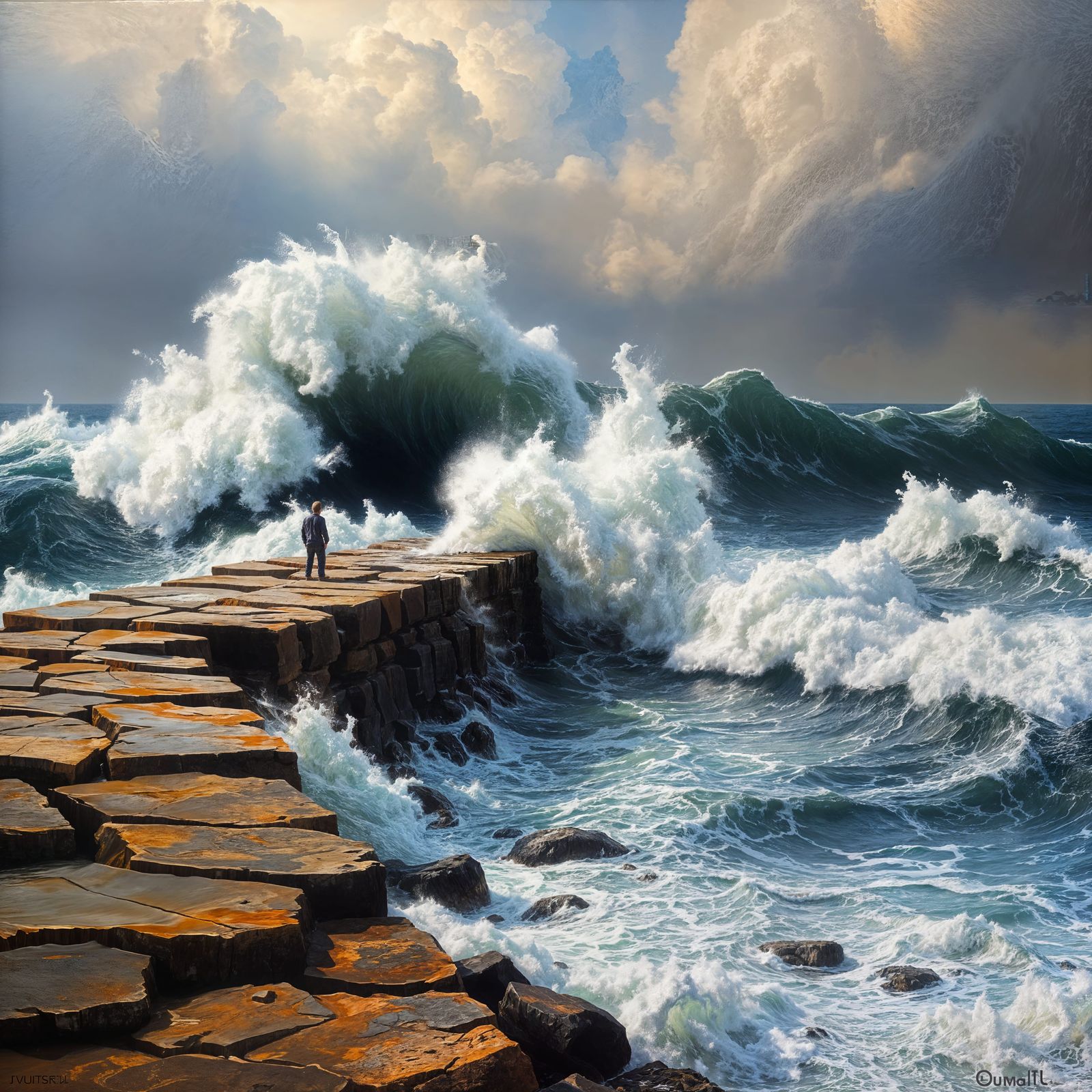 Turbulent Seascape with Towering Waves