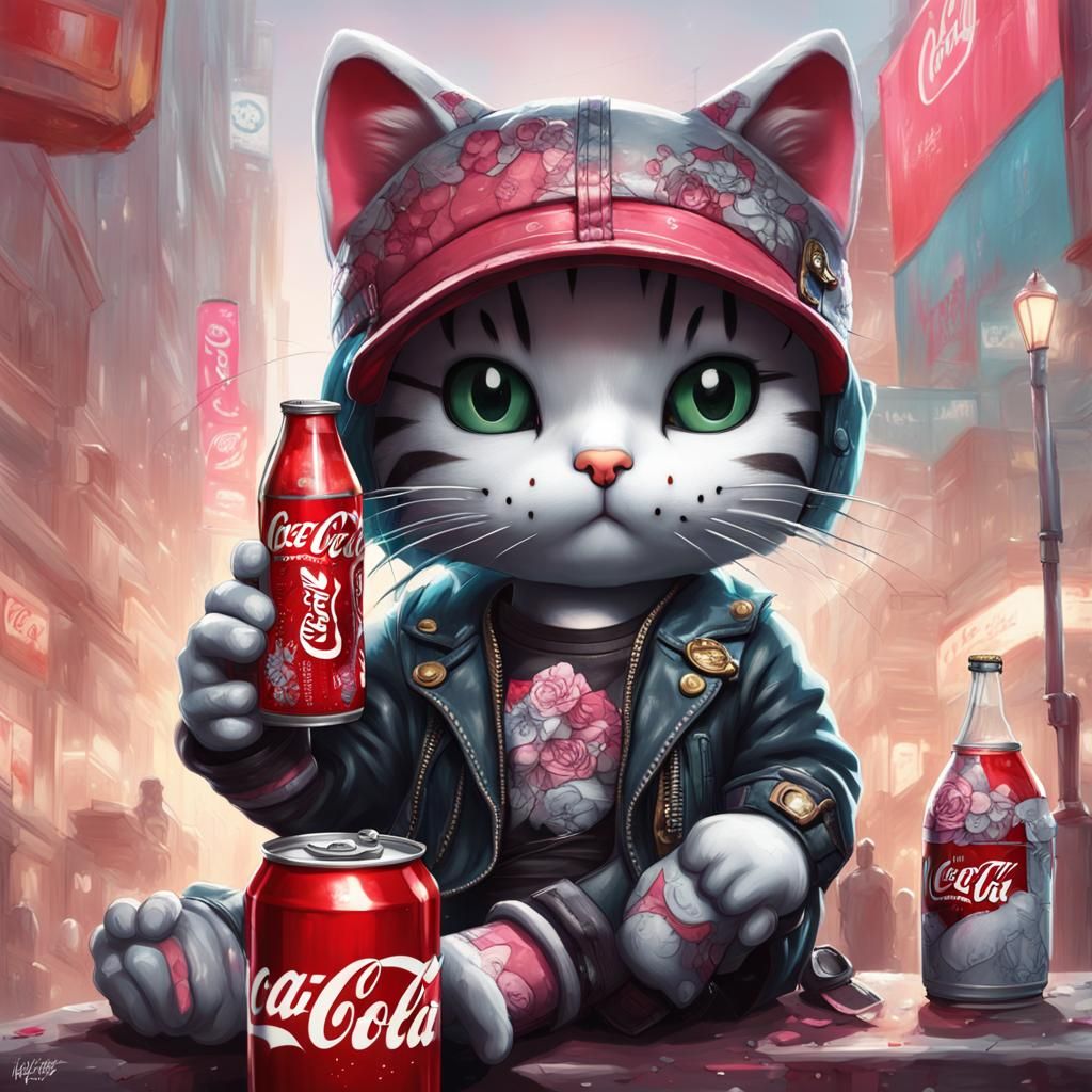 Punk Hello Kitty Drinks Coca-Cola: 8k Art