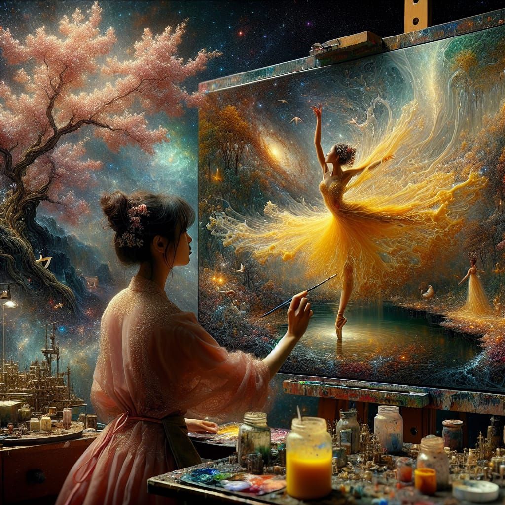 Flemish-Inspired Masterpiece with Ballerina in Diaphanous Ye...