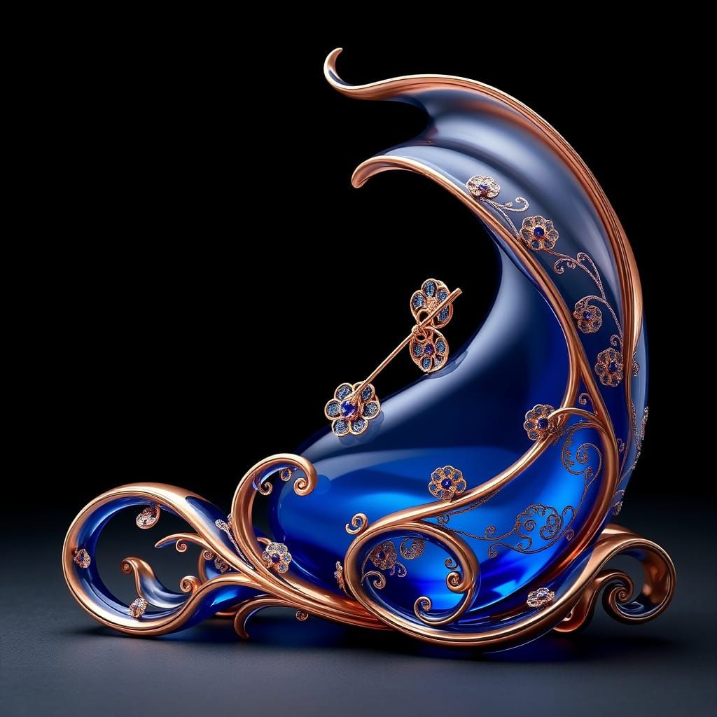 Elegant Art Nouveau-Inspired Sapphire and Rose Gold Sculptur...