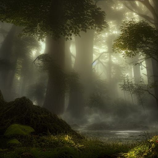 Misty Hagrid Forest in Hyperrealistic Style