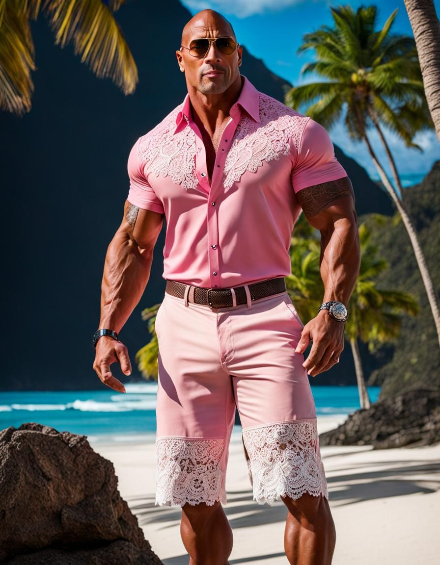 Dwayne Johnson in Pink Lace Shirt