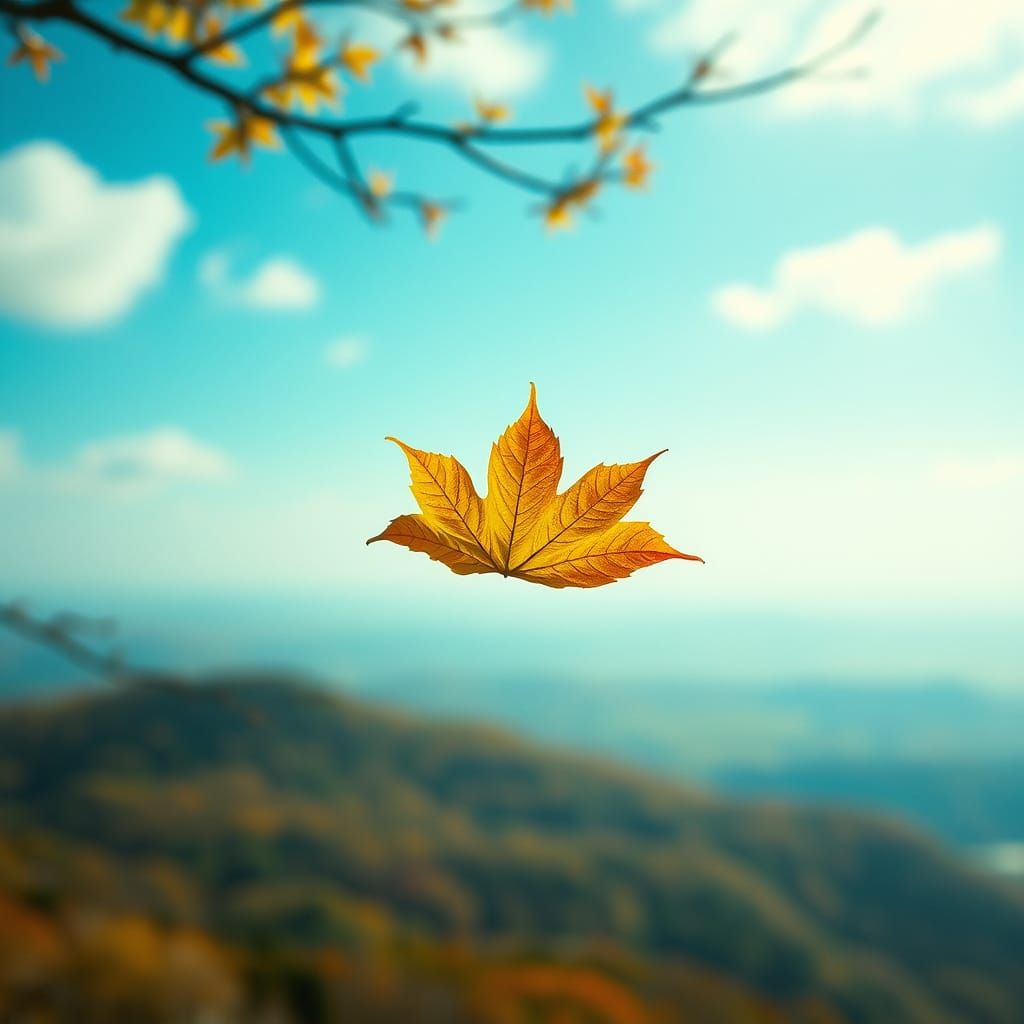 Leaf Soaring Through Whimsical Landscape