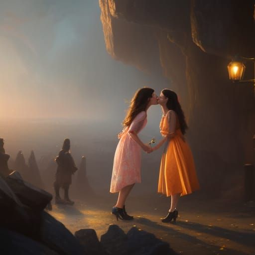 Two Women Kissing with Engagement Ring, Digital Art