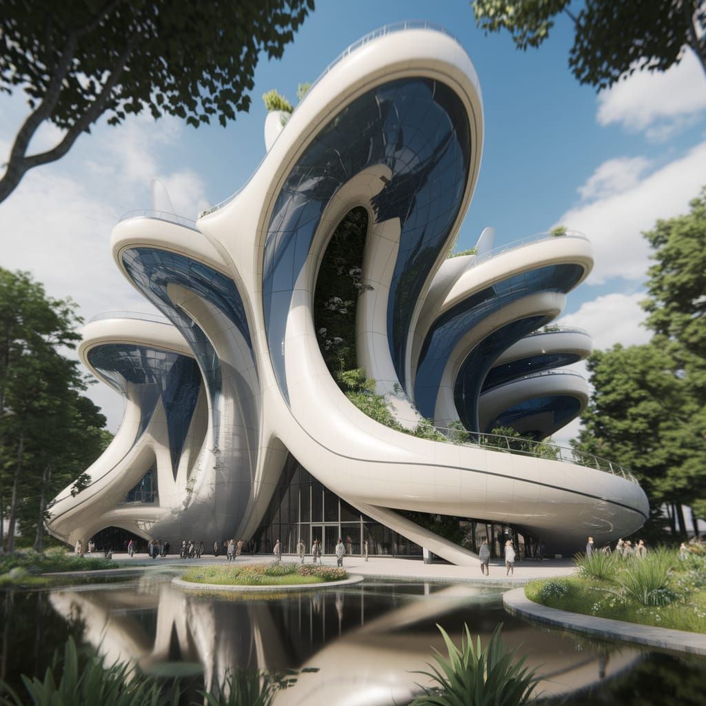 Futuristic Architecture Merged with Nature Park