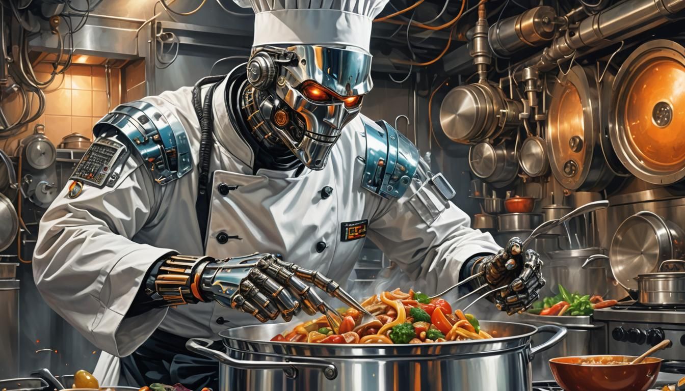 Cybernetic Chef Cooking Cyber-Food, Abstract Art
