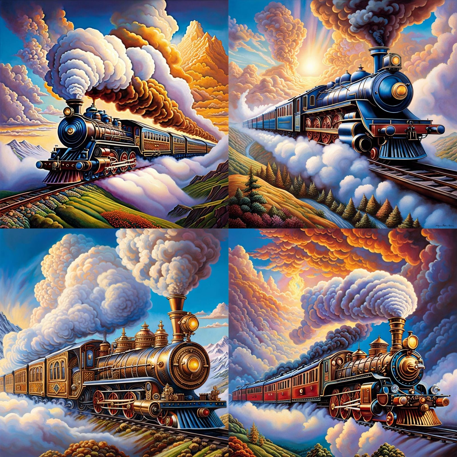 Steam Train Soaring Through Clouds in Hyperrealism