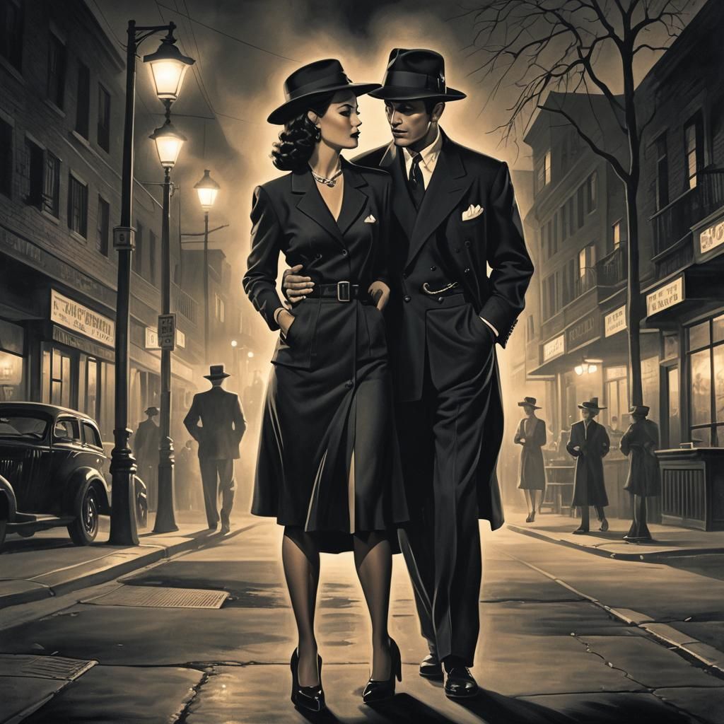 Pachuco Couple Embrace in Film Noir Style