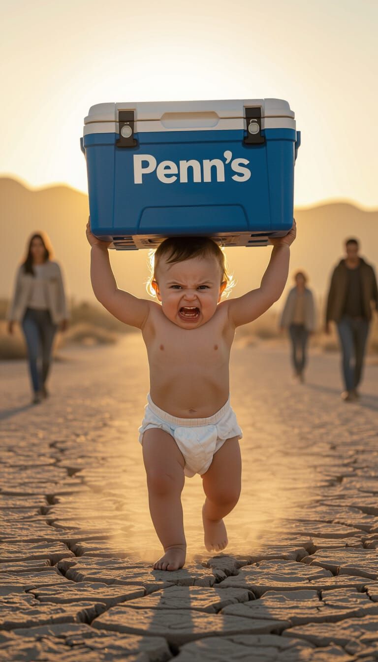 Angry Baby Walks Desert in Golden Hour Light