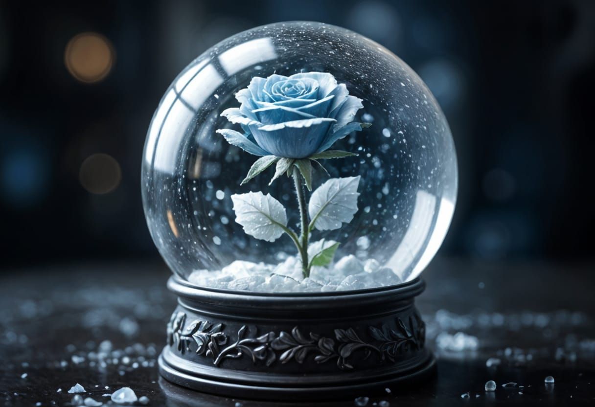 Frosted Rose Snow Globe in Santa's Workshop