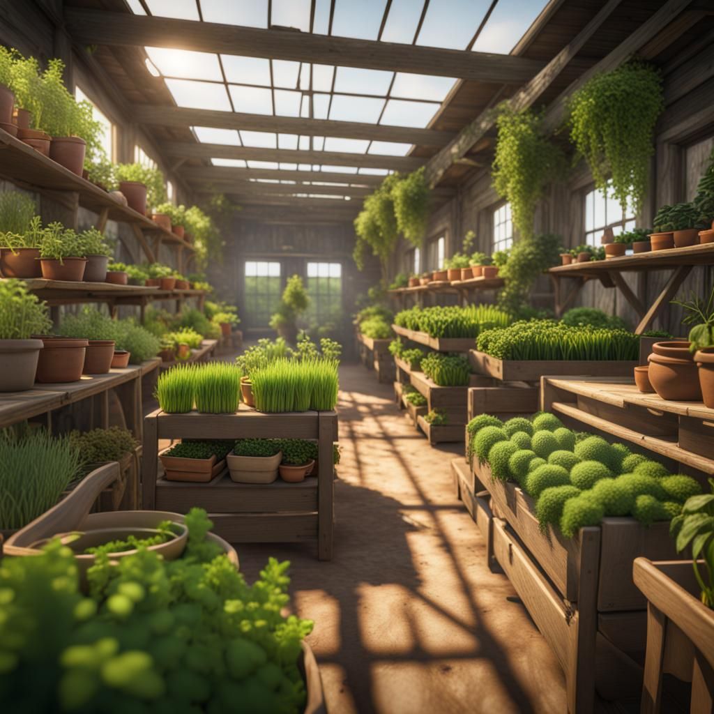 Farm Logo with Herbs, Spices and Greenhouses