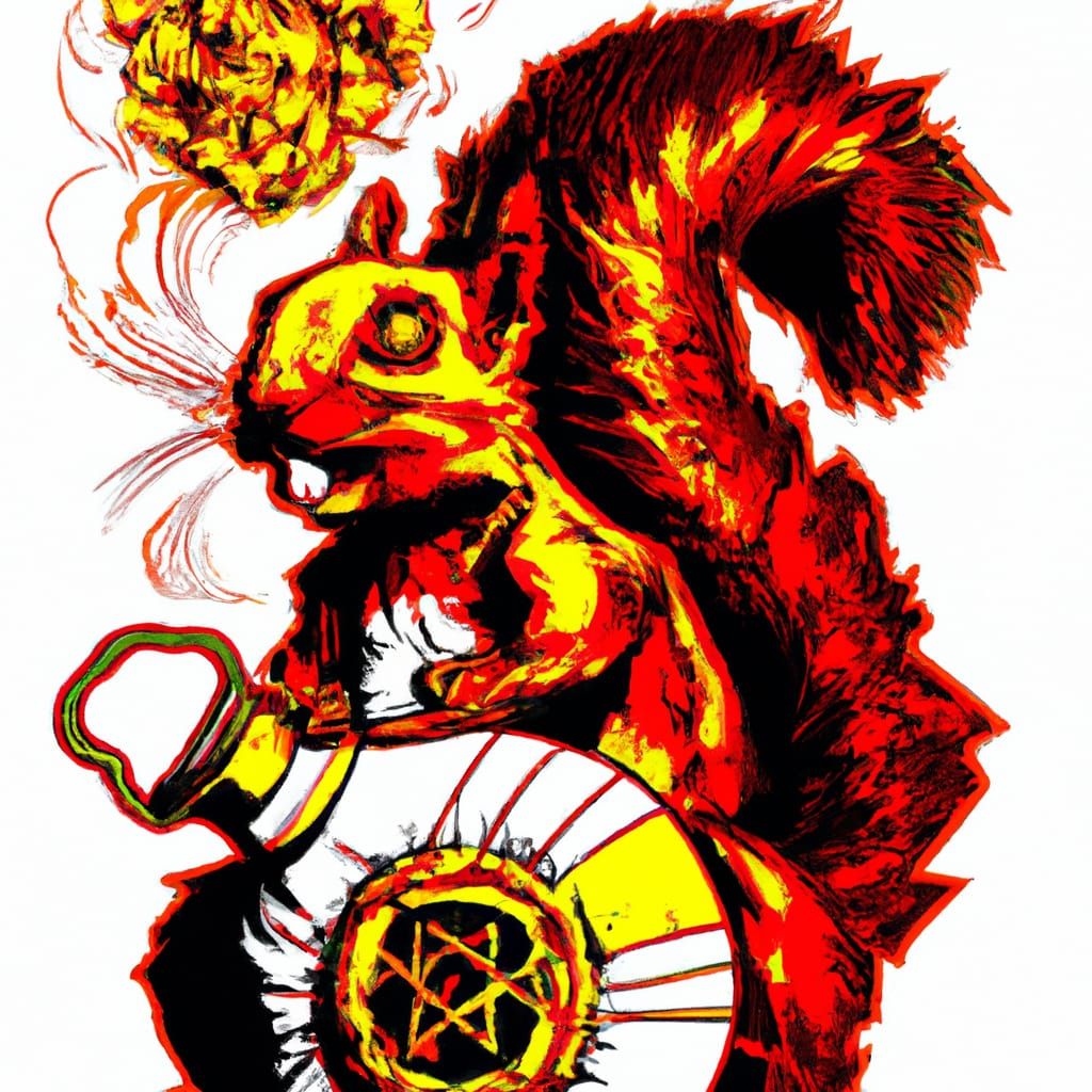 Vibrant Cartoon Explosion with Squirrel and Gold