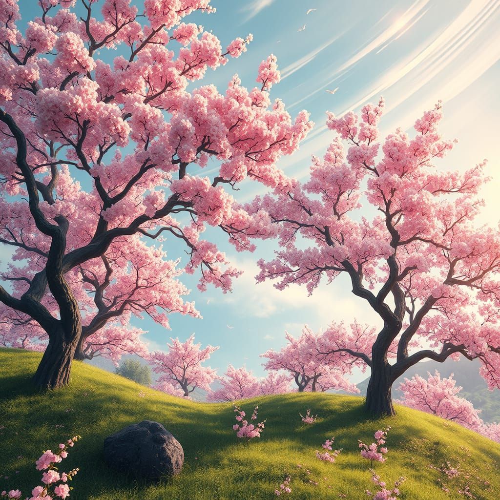Surreal Blooming Spring in Anime-Inspired Digital Art