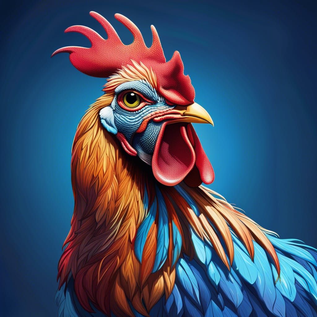 Detailed Rooster Illustration on Blue Background
