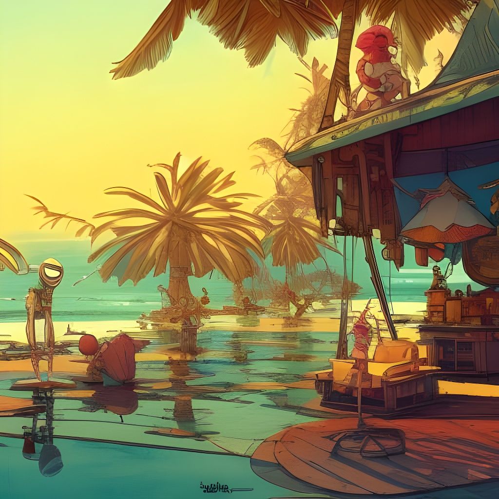 Sunny Tropical Beach in 3D Comic Animation Style
