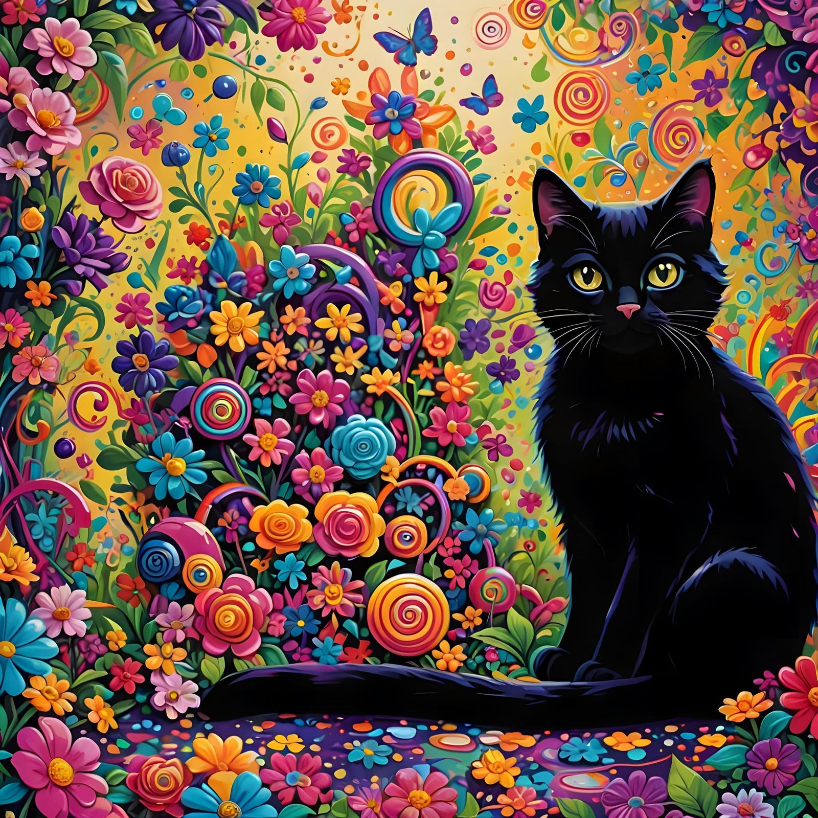 Vibrant Kitten Portrait in Maximalist Style