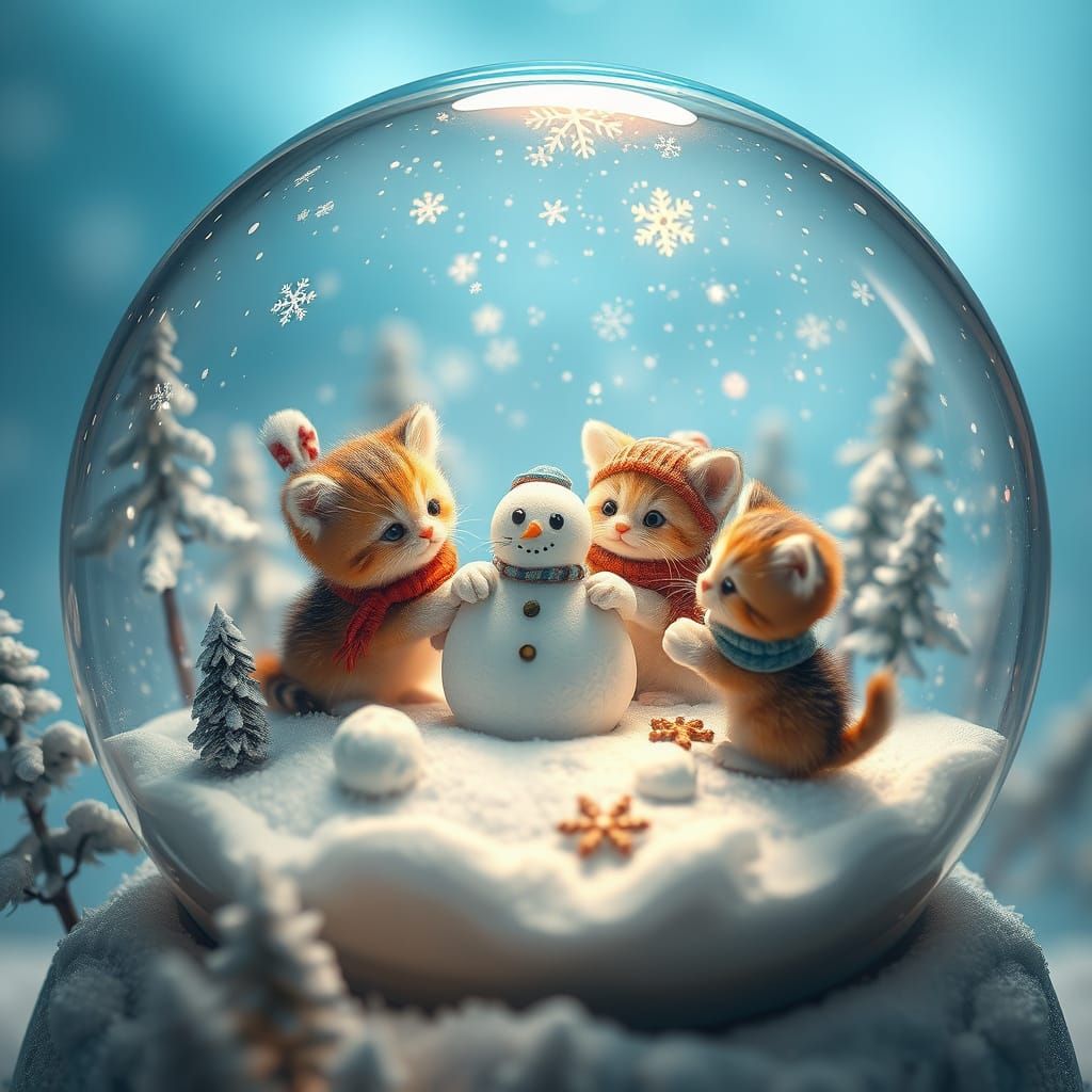 🥇kittens building a snowman