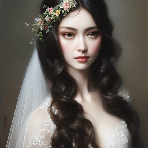 Heavenly Bride in White Dress: Fantasy Art Portrait