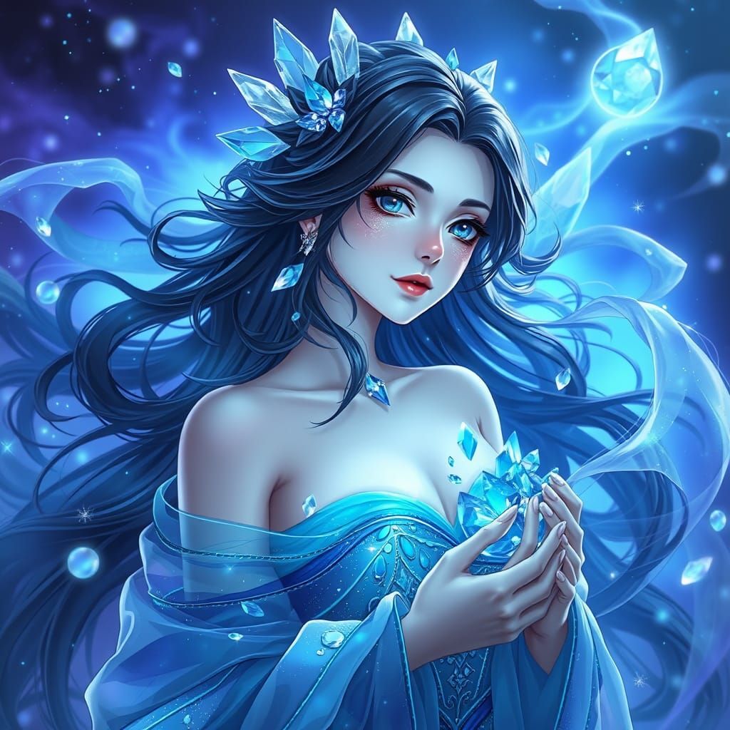 Ethereal Fantasy Warrior in Shimmering Cosmic Hues