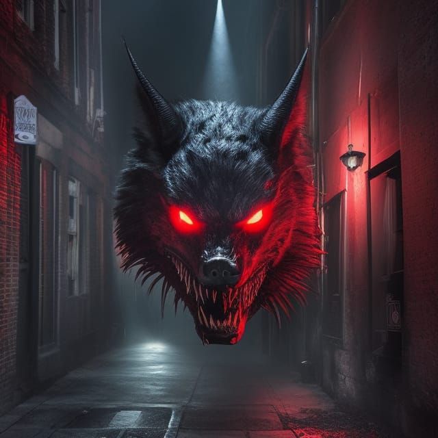 Creepy Chupacabra Sculpture in Dark Alleyway