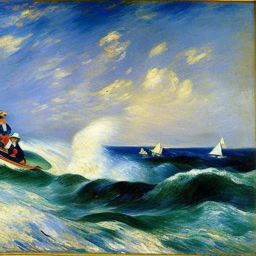 Rough Seas Painting in Renoir Impressionist Style