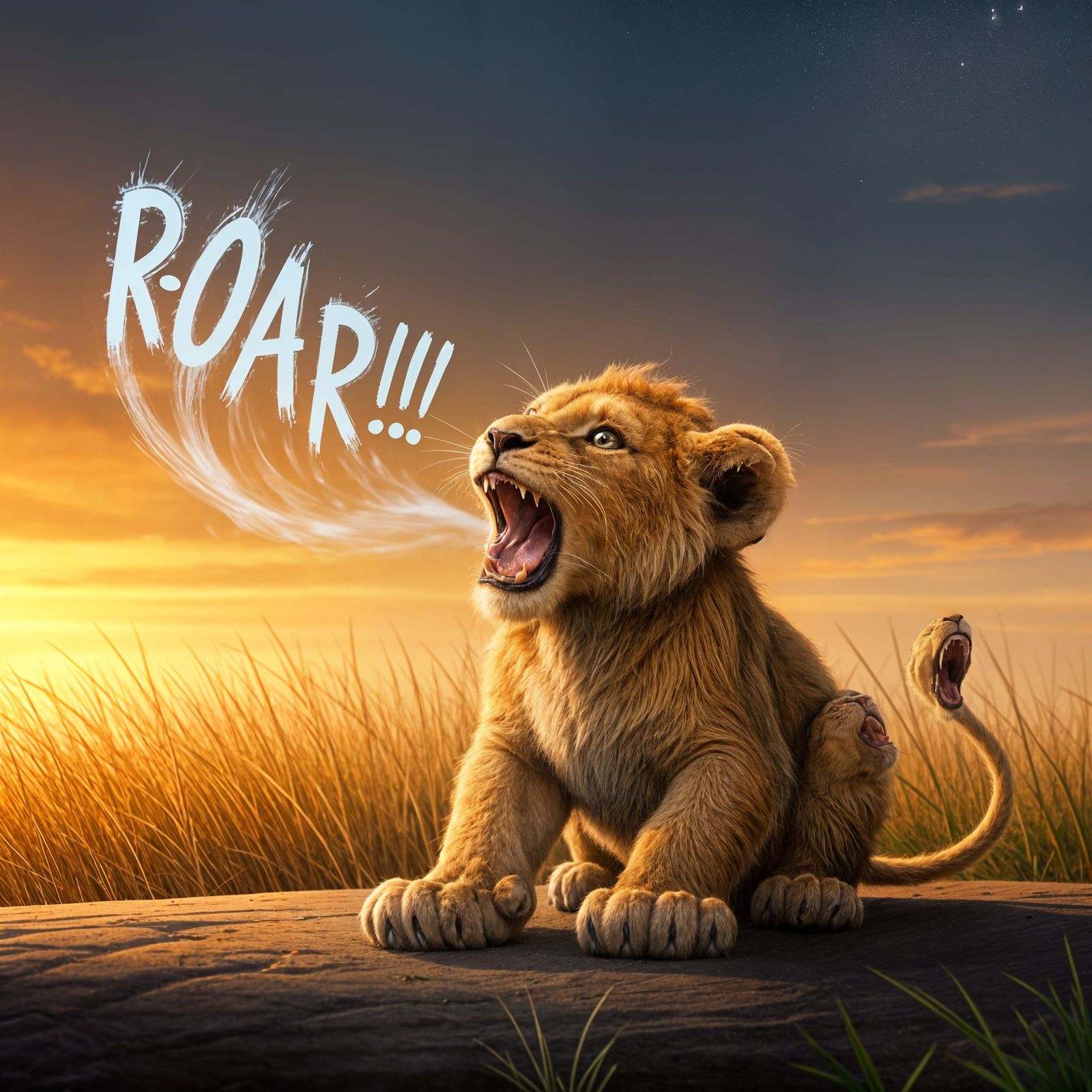 Baby Lion Roaring with Breath-Made Text