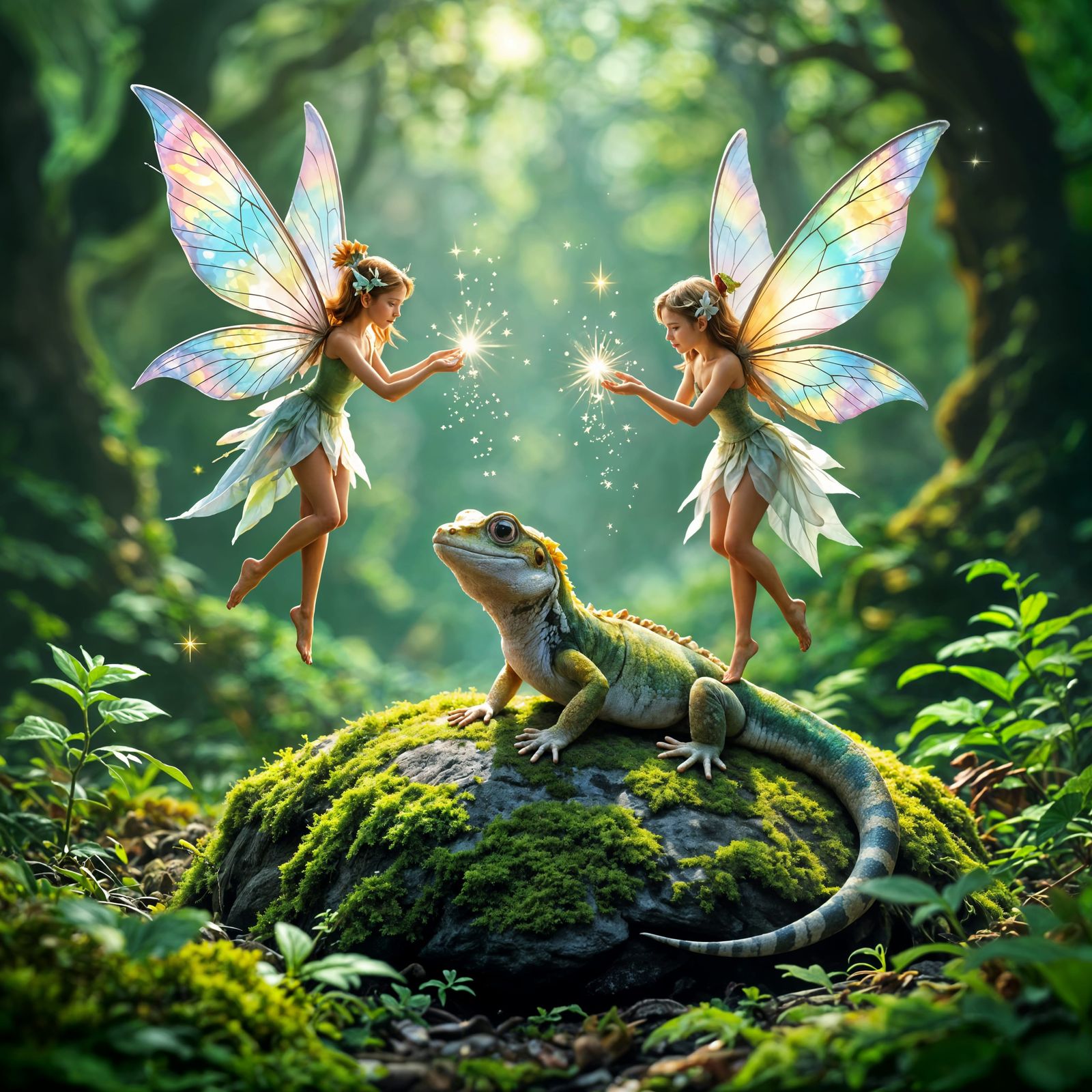 Mischievous Fairies Sprinkle Gecko with Fairy Dust in Forest