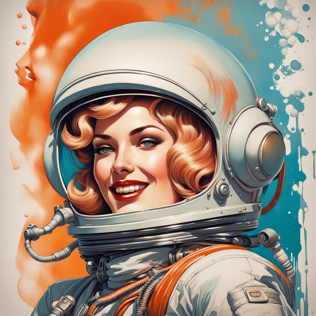 Retrofuturistic Dieselpunk Astronaut in Graffiti Art Style