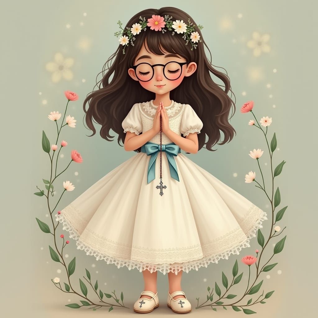 Girl with Rosary in Pre-Raphaelite Style