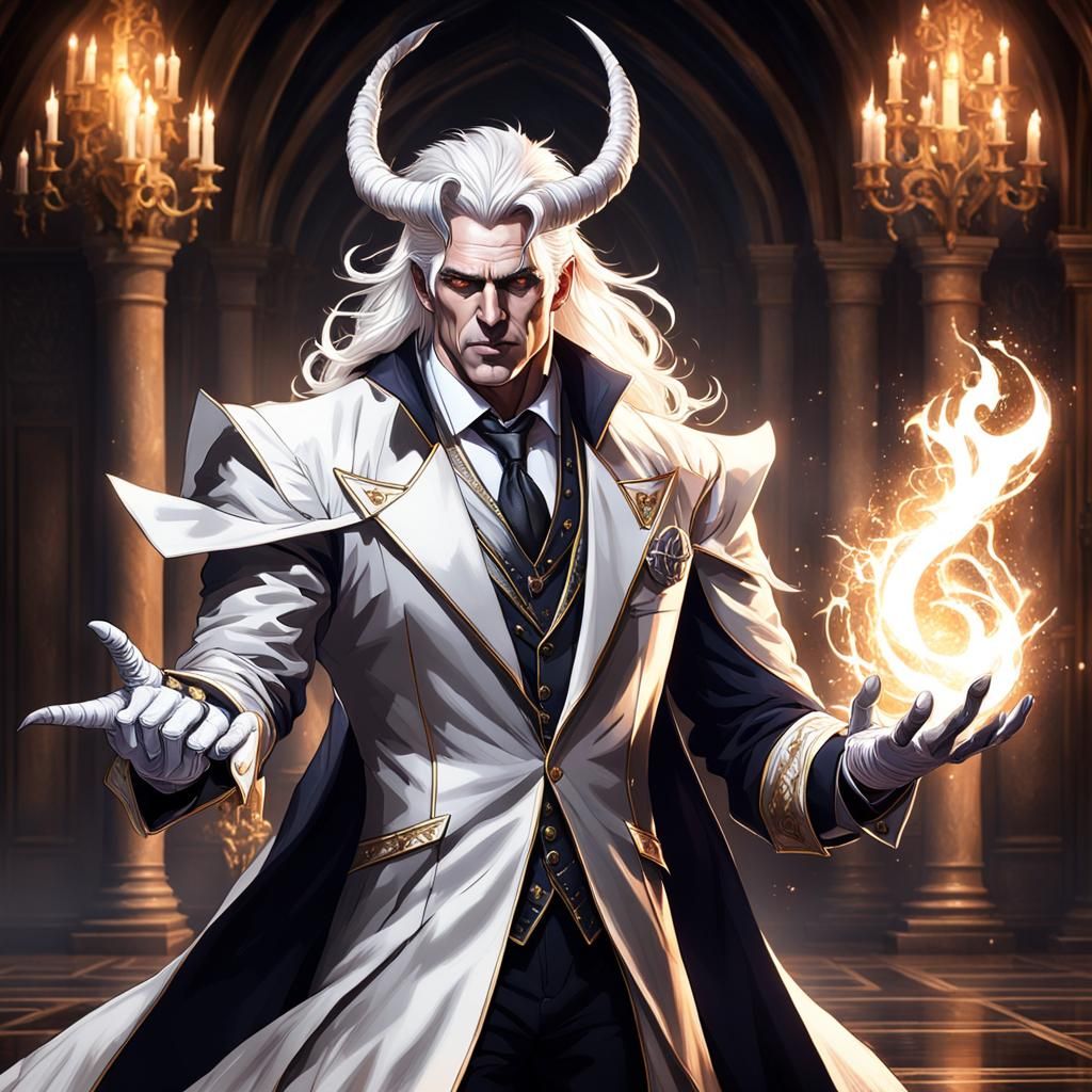 Aristocrat Mage with Demonic Horns, Hyperdetailed Digital Ar...
