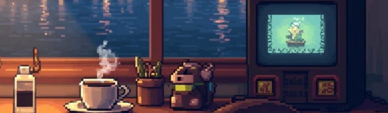 Cozy Night Café Scene in Pixel Art Style