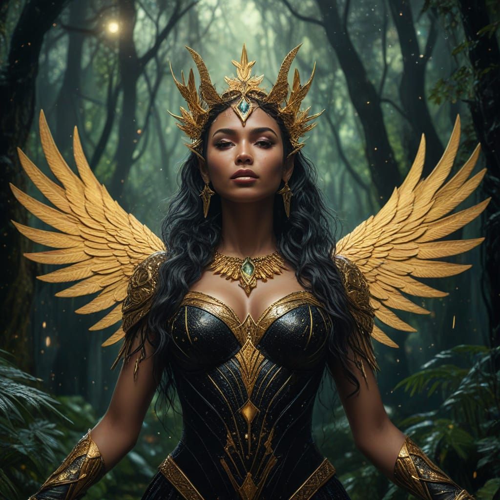 Nemesis Goddess in a Starry Rainforest, Oil Painting