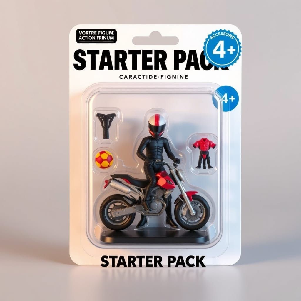 3D Motorcycle Figurine in Retro Toy Packaging