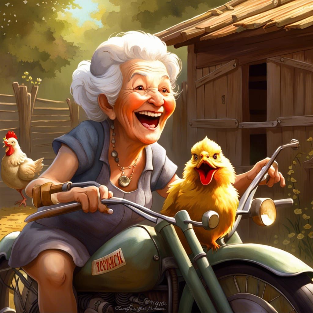 Grandmother's Chicken Coop Motorcycle Ride: Digital Art