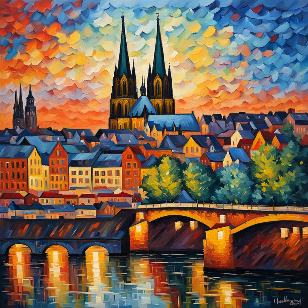 Cologne Germany in Expressionist Impasto Style