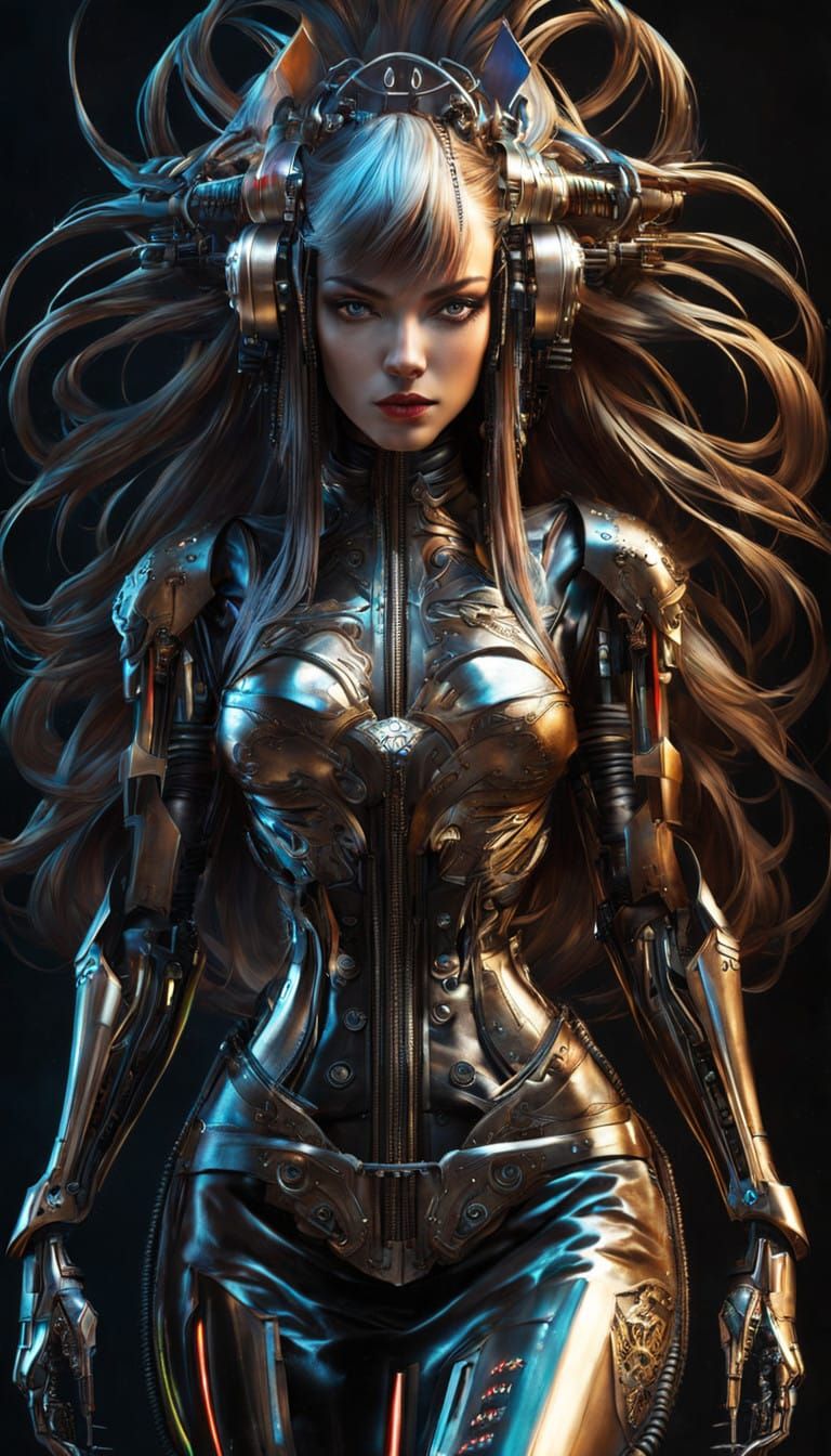 Cyberpunk Pirate Goddess in Neon-Lit World