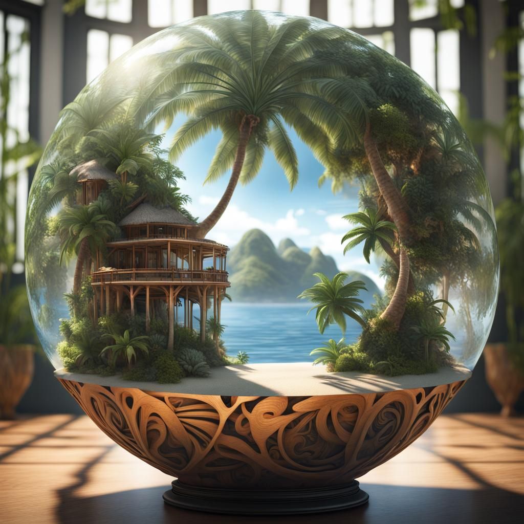 Tropical Island in Globe: Photorealistic CGI Diorama