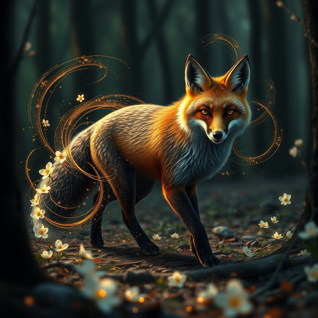 Fox in Blossoming Forest: Fantasy Concept Art