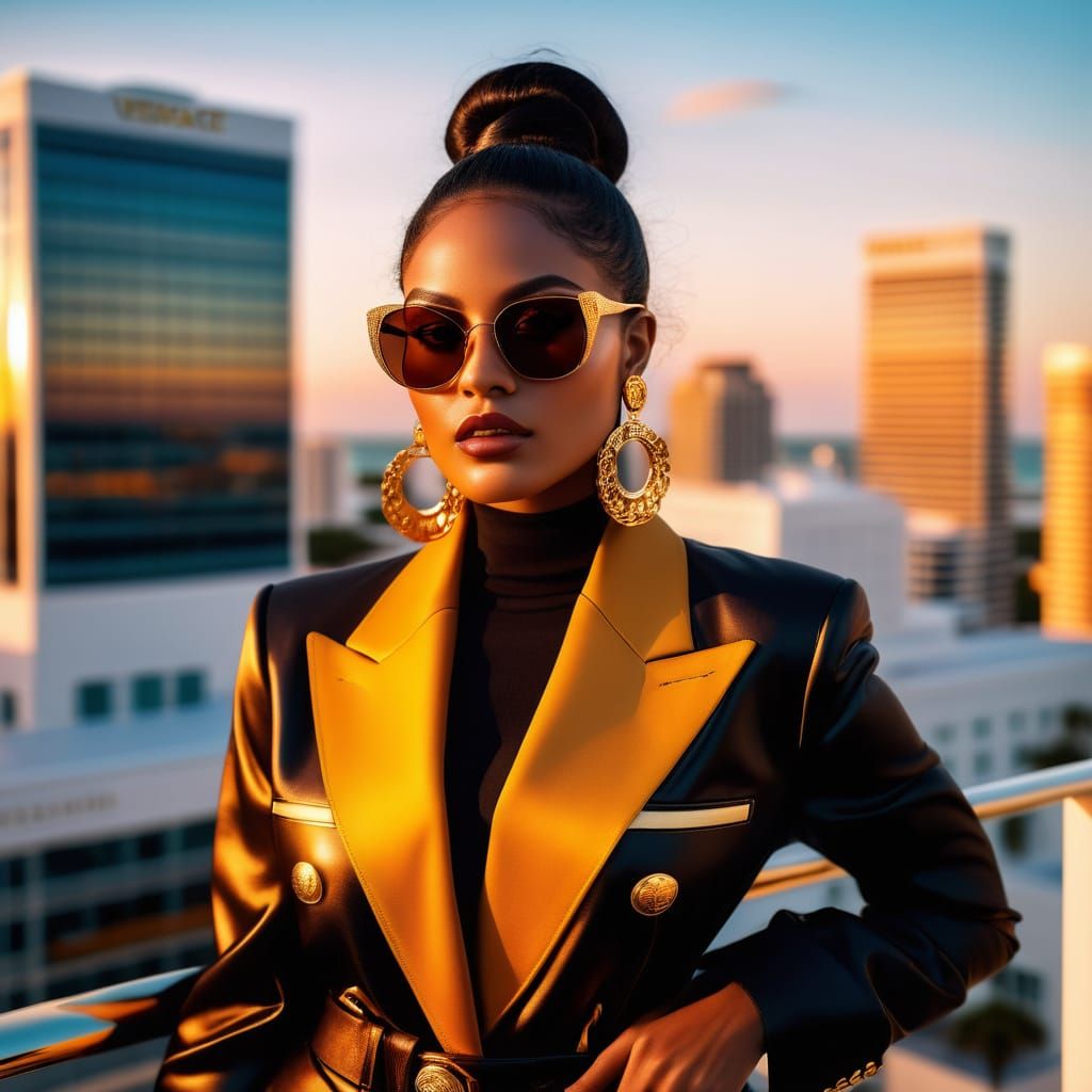 Glamorous African American Fashionista in High-End Versace-I...